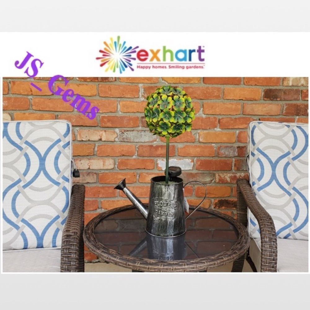 New Exhart Solar Outdoor Home Statue Flowers Topiary Green In Grey Watering Can